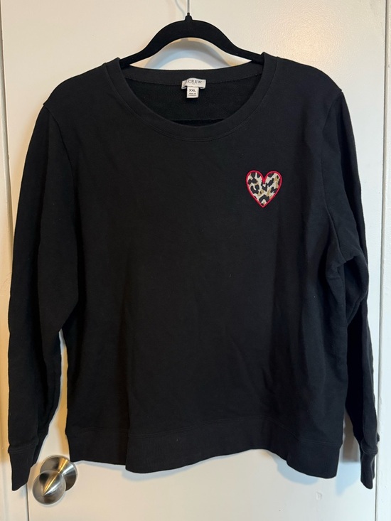 J. Crew Tops - J.Crew Black Crewneck Sweatshirt Leopard Heart Graphic XXL